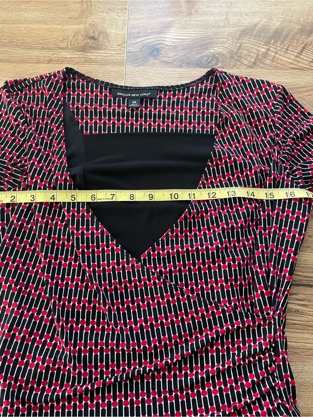 Briggs New York Black and Pink Geometric Faux-Wrap Long Sleeve Top - Picture 4 of 4